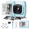 ETIKEZ Macchina Fotografica Bambini Istantanea 1080P, 3 Rotoli di Carta, Blu | Macchinetta Fotografica Bambini, 3-12 Anni, 1080P, Senza Inchiostro, Antiurto, Creativa, 3 Rotoli, Regalo Natale/Compleanno