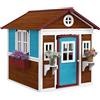 Casetta per bambini 3-8 anni con tetto inclinabile, vasi e fioriere, in legno di abete, 114x126.4x135 cm