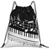 Tamiger Tasti di pianoforte con note musicali stampa leggero pieghevole coulisse zaino borsa sport all'aperto allenamento viaggio yoga, bianco, One Size, Classico