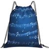 Tamiger Zaino leggero con coulisse pieghevole con stampa di note musicali blu borsa sportiva per allenamento viaggi yoga, bianco, One Size, Classico
