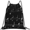 Tamiger Zaino nero con stampa note musicali leggero pieghevole con coulisse borsa per sport all'aria aperta allenamento viaggio yoga, bianco, Taglia unica, Classico