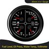 ELING Manometro universale 4 in 1 multifunzione da 85 mm 0-80 Psi Livello carburante pressione olio 100-250 ℉ Voltmetro temperatura acqua 8-16V retroilluminazione rossa