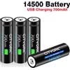 CITYORK Batteria ricaricabile da dito USB 3.7V 700mAh 14500 AA con porta di ricarica rapida di tipo C per torcia a LED giocattoli lampada frontale per mouse
