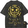 Bandai T-shirt Trafalgar Law One Piece Heart Pirates Vintage Acid Wash Streetwear Oversize Retro Anime Grafica Cotone