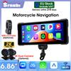 Srnubi Dash cam per moto da 6,86 pollici o lettore DVR con telecamera 2K o 1080P, Carplay, Android Auto, Navigazione GPS, Audio, Bluetooth per casco