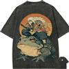Bandai T-shirt vintage lavata effetto vintage Naruto Jiraiya per uomo e donna, estiva 2026, con stampa cartoon, vestibilità ampia, casual, a maniche corte