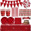 KAYOU Tovaglia, piatti, bicchieri, palloncini e tovaglioli a tema coccinella con puntini neri e rossi per decorazioni di feste di compleanno, baby shower e feste a tema coccinella, articoli per feste di