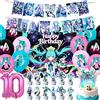 Potdemiel Set Decorativo per Festa di Compleanno Hatsune Miku con Striscione, Palloncini, Decorazioni per Torta e Sfondo Cartoon