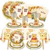 KAYOU Stoviglie usa e getta a tema Winnie the Pooh per feste: piatti di carta, bicchieri, tovaglioli, tovaglia, articoli a tema orsetto per baby shower e compleanni.