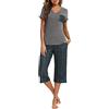 iClosam Pigiama Estivo a Quadri Donna Corto in 2 Pezzi con Pantaloni Corti e Maglietta Scollo V S-XXL