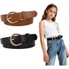 Mikovivi 2pz Cintura Pelle Ragazza Taglia 10-12, Cintura Sottile in Pelle Accessori per Abbigliamento per Jeans e Vestiti da Ragazza (Nero e Cammello)
