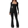 ORANDESIGNE Tuta a Manica Lunga da Donna Tuta Intero Donna Sexy Tutina con Scollo Quadrato Tinta Unita Un Pezzo di Pagliaccetto e Pantaloni Aderente