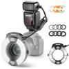 NEEWER RF1-C 76Ws Marco Ring Flash Compatibile con Canon, Uscita 1-1/128, GN15, 5600K, Sinc delle Tendine Anteriori/Posteriori, Luce Flash TTL con Gel Colorati e Adattatori Lente per Fotografia Macro