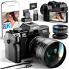 NBDDIGITAL NBD Fotocamere digitali 8K per fotografia, 64 MP, fotocamere da viaggio per YouTube con schermo flip a 180°, zoom digitale 16x, 2 batterie, scheda TF da 32 GB, obiettivo macro da 52 mm, colore nero