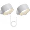 Generico Applique da Parete Interno, Applique da Parete Controllo Touch, a Batteria con Funzionamento a Batteria, Ruotabile a 360° 3 Luminosità, Magnetica Lampada da Comodino (Bianco) (2Pc Bianco)
