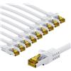 Goobay Cavo patch RJ45 CAT 6A S/FTP (PiMF), 500 MHz con cavo grezzo CAT 7, 1 m, bianco, set da 10, 1 m - Rivestimento del cavo privo di alogeni LSZH, connettore RJ45 (CAT 6A), CU