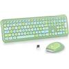 Merkloos Tastiera e mouse wireless - Set tastiera con mouse - 2,4 GHz - Design retrò - 104 tasti con tastierino numerico - Verde