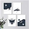 Nacnic Set di 4 stampe artistiche rappresentazione di balene, montagne, mare e universo. Colori blu e bianco. stile nordico e scandinavo. Fai il regalo perfetto. 250 Grammi di Alta Qualità.