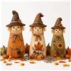 Generic Set di 3 statuette vintage in legno spaventapasseri autunnali | Statua rustica retrò da tavolo del Ringraziamento con zucca e fiore, per decorazioni di Halloween per interni ed esterni