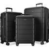 SHOWKOO Set di valigie Espandibili PC+ABS Valigia durevole Doppie ruote Lucchetto TSA 3 pezzi Nero