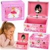 Carillon a carica manuale, portagioie per bambini con specchio, rosa