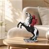 Statuetta di Cavallo Impennato con Cavaliere Compatto Figurina in Resina