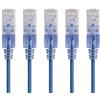 Monoprice SlimRun Cavo patch Ethernet Cat6A, cavo Internet di rete, RJ45, instradato, UTP, filo di rame puro nudo, 30 AWG, 15 cm, blu, confezione da 5