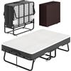 CAIYUN Letto Pieghevole 120 x 190 cm Nero con Materasso in Memory Foam da 13 cm, Stabile Fino a 200 kg, Salvaspazio con Protezione
