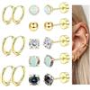 Diamday 8Parole acciaio inossidabile Piercing Piccoli Orecchini Set 20G | Orecchini Cerchio Donne Uomini Piccola Palla Opale CZ Flatback Orecchini Trago Cartilagine Orecchini Sleeper Huggie Cerchio