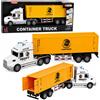 LEAN TOYS Camion con container, porte apribili, luci e suoni, giallo, 54 cm