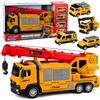 LEAN TOYS Camion con gru e trasportatore di veicoli, luci e suoni, colore giallo.