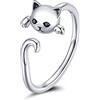 Qings Anello Regolabile con Gatto Adorabile Anello Animale in Argento Sterling 925 con Zirconi Cubici Semplice Carino Gattino Impilabile Anelli per Matrimonio Gioielli Moda Regali per Ragazze Donne