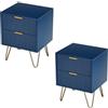 WOBOPCG Set di 2 Comodini Camera da Letto Blu Scuro, Comodino con 2 Cassetti, Piccola Cassettiera in Legno, Mobile Contenitore con Cassetti, Tavolini per Salotto, Camera da Letto, Studio