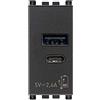 Vimar 19292.AC Arké Presa USB 5 V 2,4 A, 1 uscita USB tipo A e 1 tipo C, totale 2,4 A per la ricarica simultanea di due dispositivi