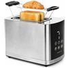 EMERIO Tostapane in acciaio inox con grande display, 2 fessure per tostapane, centraggio automatico, cassetto raccoglibriciole, scongelamento, riscaldamento, 7 livelli di doratura, senza BPA, 800 W,