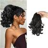 KBRPEY Coda Capelli Donna 23 cm Extension Posticci Ricci Mossi Sintetici Coda di Cavallo Finta Naturale con Coulisse per Acconciature Eleganti o Quotidiane (Nero)