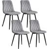 Relaxdays set di 4 sedie imbottite in velluto, gambe in metallo, grigio | 120 kg, soggiorno e cucina