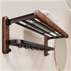 GUODDM Appendiabiti da Parete - Mensola Galleggiante Pieghevole, Struttura in Legno con Vano Portaoggetti, con Asta Appendiabiti, Appendiabiti per Bagno E Cucina, Porta Asciugamani(60 * 24 * 22CM)