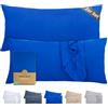 Terra Beds Federe 40 x 80 in Cotone Jersey 160 GSM - Set di 2 Federe con Chiusura Lampo, Tessuto a Maglia Elastico, Traspirante - Blu Scuro