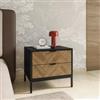 DEGHI Comodino 50x45h cm con 2 cassetti nero e rovere chiaro effetto parquet - Blacky
