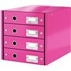 Leitz Click & Store Cassettiera a 4 Cassetti Pieghevole, Organizer per Riporre Documenti, Cataloghi e Riviste in Formato A4, Adatta per Casa e Ufficio, Rosa, 60494023