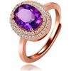 Uloveido Anello da donna in argento sterling 925 ovale con ametista naturale Anello di compleanno di Birthstone Anniversario Anello in oro rosa con anelli solitari regolabili per ragazza Mamma