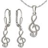 CLEVER SCHMUCK orecchini a forma di chiave di violino con zirconi e collana maglia Singapore da 45 cm con ciondolo, in argento 925, da donna