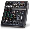 Pyle Mixer Audio a 6 Canali con Bluetooth e USB | Ingressi XLR con Alimentazione Phantom | DSP ed Equalizzatore a 3 Bande | Uscita Monitor Separata | Lettore MP3 Integrato