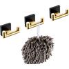 KOKOSIRI Ganci per accappatoi da bagno ganci per asciugamani da bagno ganci doppi appendiabiti da parete, in acciaio inox, confezione da 3 pezzi, nero con oro B1015GDK-P3