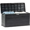 Toomax Multibox Woody's baule da 280L multiuso 117x45x56h cm portaoggetti da giardino, colore antracite effetto legno, resistente ai raggi UV, dotato di foro per lucchetto, ideale per esterni