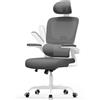 rattantree Sedia Ufficio Ergonomica:Bracciolo Ribaltabile di90°,Gray Scuro | Poltrona Ufficio Con Supporto Lombare a C, Schienale E Poggiatesta Regolabili, Sedile Rete Traspirante per L'ufficio Di Casa