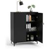 Amveya Armadio 2 Ante, Armadio Multiuso con Chiave, Armadietto in Legno con Ripiani Regolabili, Mobile Ufficio e Armadio Ufficio per Lavanderia, Ripostiglio e Garage, 80 x 40 x 100 cm, Nero
