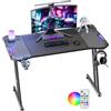 Soontrans Scrivania Gaming LED Scrivania da Gaming in Fibra di Carbonio Tavolo Gaming Scrivania Da Gioco RGB Grande con Portabicchieri e Gancio per Cuffie 140 x 60 cm
