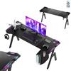 UISEBRT Scrivania da gioco 160 x 60 cm Tavolo da gioco in fibra di carbonio con luce LED RGB Scrivania angolare ergonomica con gancio per cuffie e porta bevande